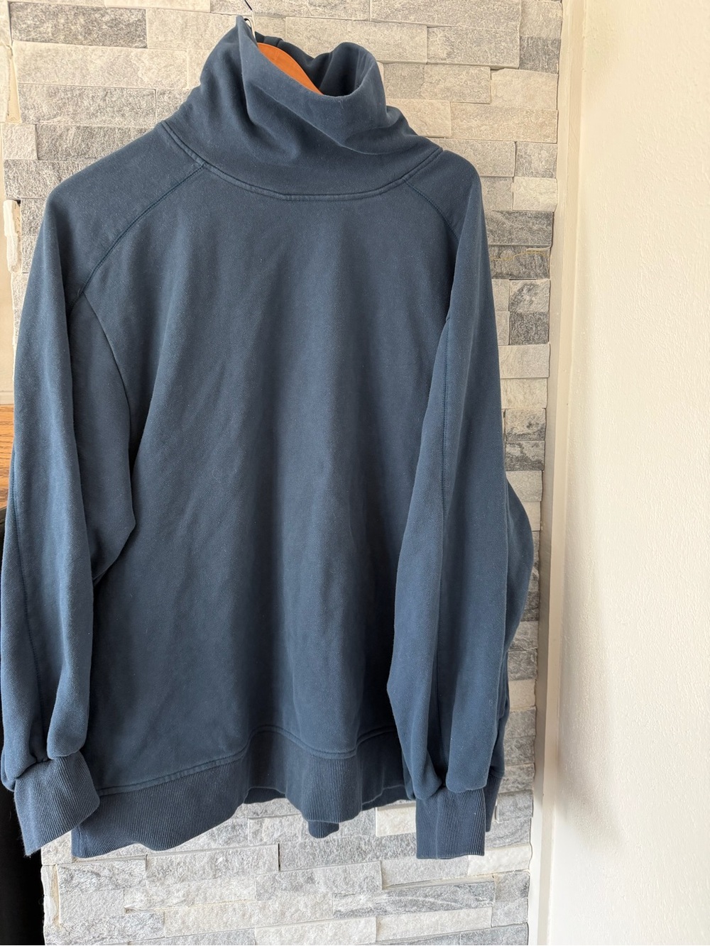 Women LIT Active Whisper Oversized Turtleneck Sweatshirt Puffed Sleeves-Blue-XL